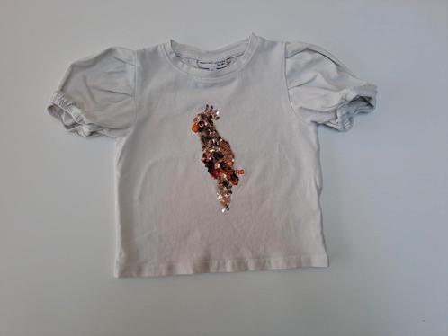Mt 98 Witte T-shirt met pofmouwen en pailletten vogel HB, Kinderen en Baby's, Kinderkleding | Maat 98, Zo goed als nieuw, Meisje