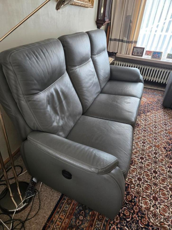 Leren salon – 3-zit met 2 elektrische relaxen + 2-zit, Huis en Inrichting, Zetels | Complete zithoeken, Gebruikt, Ophalen