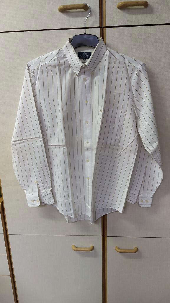 Chemise homme lignée vintage, Kleding | Heren, Overhemden, Zo goed als nieuw, Halswijdte 39/40 (M), Beige, Ophalen of Verzenden