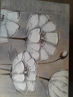 Canvasdoek bloemen taupe/wit 100x70x4, Ophalen, Zo goed als nieuw