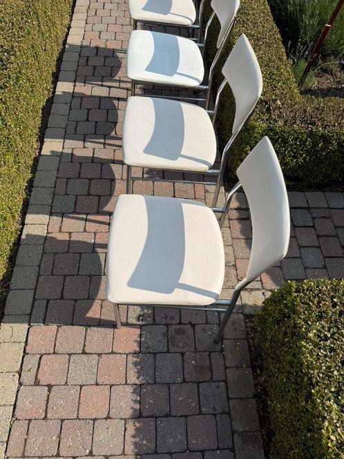Vintage skai stoelen, Huis en Inrichting, Stoelen, Gebruikt, Vier, Kunststof, Leer, Wit, Ophalen