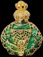 Art Deco Parfum Flesje Verguld Flacon Antiek Malachiet, Antiquités & Art, Curiosités & Brocante, Envoi
