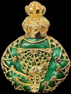 Art Deco Parfum Flesje Verguld Flacon Antiek Malachiet, Antiek en Kunst, Verzenden