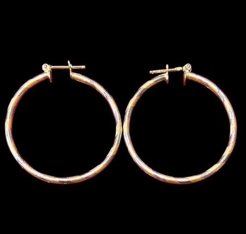 TWEEKLEURIGE CREOOLSE OORBELLEN IN 18 KARAAT GOUD, Handtassen en Accessoires, Oorbellen, Nieuw, Hangers, Goud, Goud, Ophalen of Verzenden