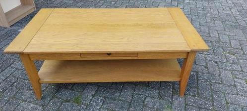 Prachtige blank, massief eiken salontafel met doorschuiflade, Huis en Inrichting, Tafels | Salontafels, Gebruikt, 50 tot 75 cm