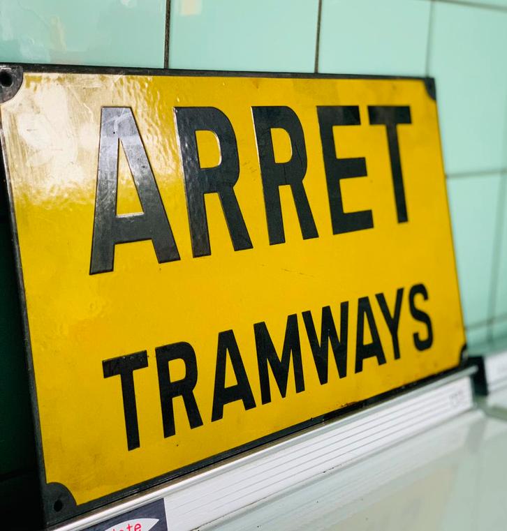 Zeldzame geëmailleerde tramstopplaat, Antiek en Kunst, Antiek | Email, Ophalen