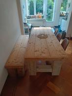 Stevige houten tafel voor binnen of buiten, Tuin en Terras, Tuinsets en Loungesets, Tuinset, Bank, Gebruikt, 4 zitplaatsen