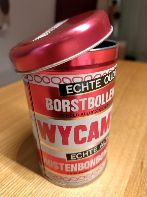 Ijzeren vintage blik, Wycam's Borstbollen., Verzamelen, Blikken, Gebruikt, Overige, Overige merken, Ophalen of Verzenden