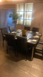 Vierkante tafel van 8p met zwarte leder hoes, Antiek en Kunst, Ophalen