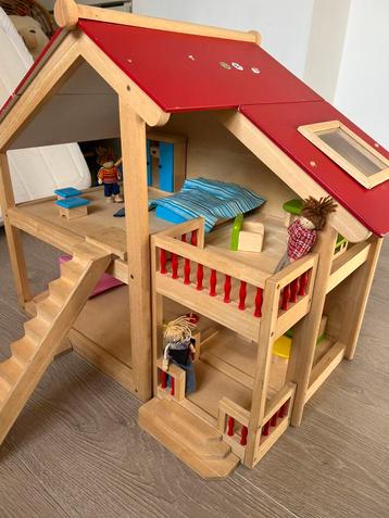 Maison de poupée en bois avec meubles et poupées, Enlèvement, Comme neuf, Maison de poupées