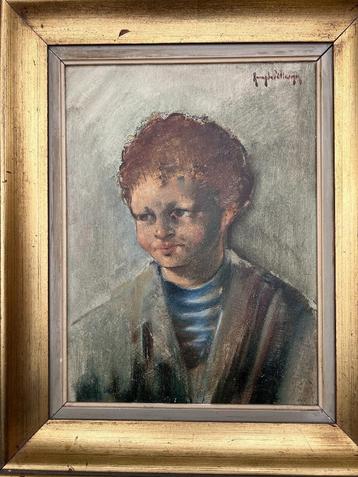 Vintage portret van jongen, schilderij van Remy de Pilleceyn