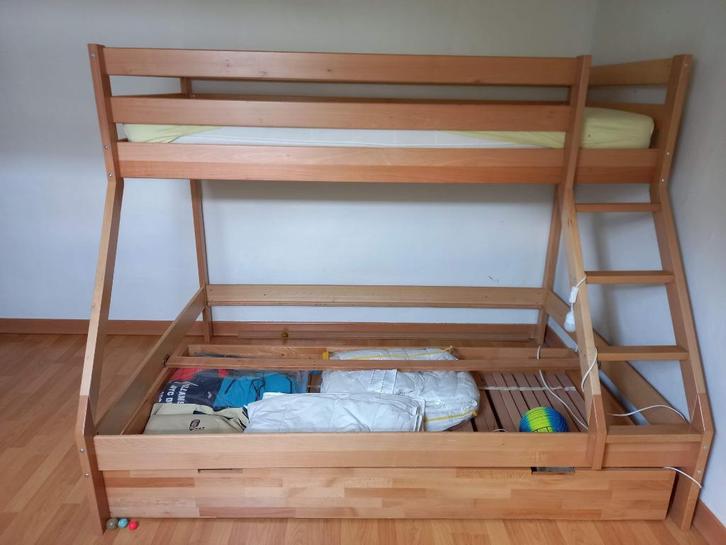 Stapelbed met lade - massief beukenhout, Kinderen en Baby's, Kinderkamer | Stapelbedden en Hoogslapers, Zo goed als nieuw, Stapelbed