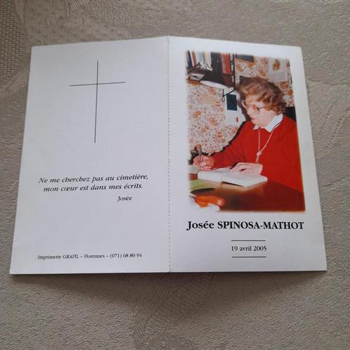 Josée Spinosa-Mathot - dichteres . 1921-2005., Collections, Images pieuses & Faire-part, Image pieuse, Enlèvement