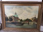 Antiek olieverf schilderij stadsgezicht Amsterdam, Antiek en Kunst, Ophalen of Verzenden