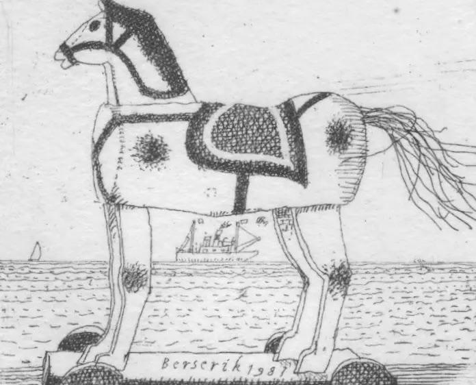 Herman Berserik - Ets - Hobbelpaard, Antiquités & Art, Art | Eaux-fortes & Gravures, Enlèvement ou Envoi