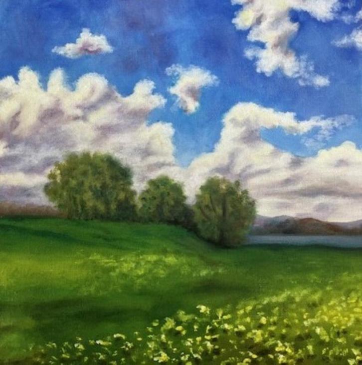 "Summer Mood" (Oil painting by Kuijken, 25x25 cm), Antiek en Kunst, Kunst | Schilderijen | Modern, Ophalen of Verzenden