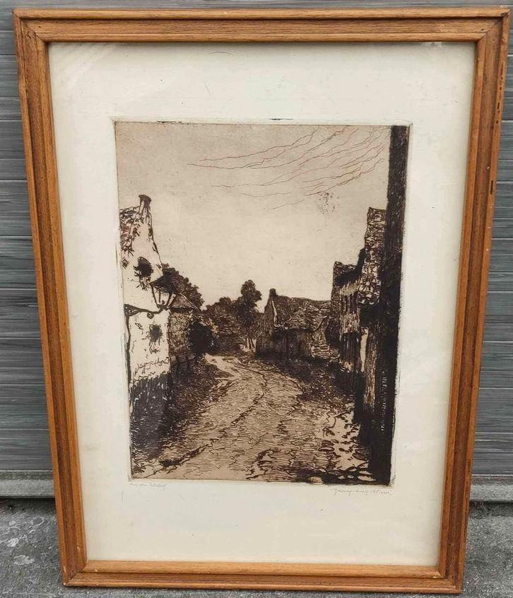 Gravure ruelle signe Maurice Émile blieck, Antiek en Kunst, Kunst | Etsen en Gravures, Ophalen of Verzenden