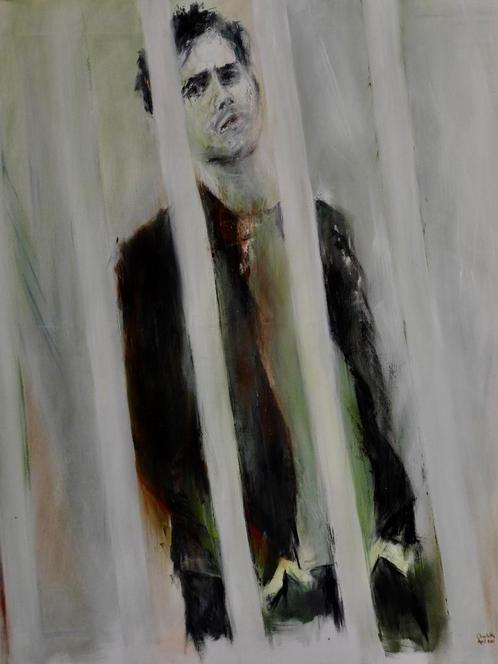 Schilderij ‘groen’ lbgtq tralies- Olieverf op doek, Antiek en Kunst, Kunst | Schilderijen | Modern, Ophalen