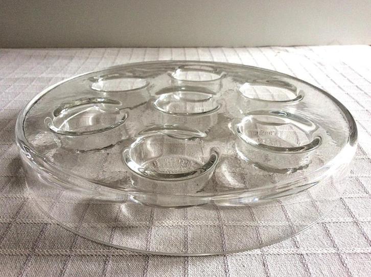 Ronde glazen waxinehouder voor 7 theelichtjes 22cm, Huis en Inrichting, Woonaccessoires | Kandelaars en Kaarsen, Zo goed als nieuw