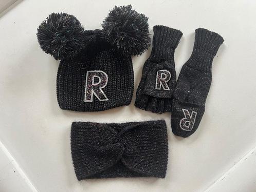 Ensemble en lainage noir Bonnet-tour de cou-moufles/mitaines, Kinderen en Baby's, Kinderkleding | Maat 134, Nieuw, Meisje, Setje