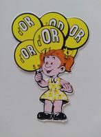 Vintage Sticker - Meisje gele ballonnen - D'Or, Nieuw, Bedrijf of Vereniging, Ophalen of Verzenden