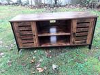 Meuble TV industriel, métal noir et bois de manguier, Maison & Meubles, Enlèvement