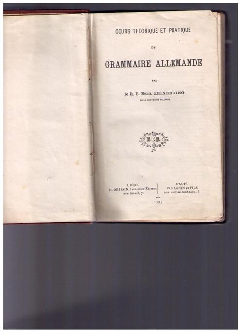 Grammaire allemande, R.P. Bern. Reinerding sj - Dessain 1901, Boeken, Studieboeken en Cursussen, Gelezen, Ophalen of Verzenden