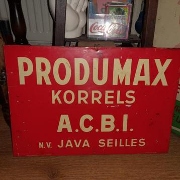 produmax java seilles mestkorrels reclamebord bord metaal 60, Verzamelen, Ophalen of Verzenden, Zo goed als nieuw, Reclamebord
