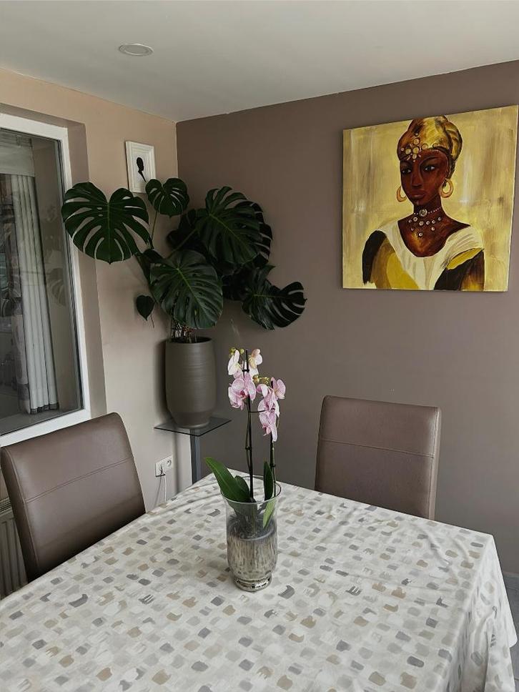 Eetkamer stoelen met wieltjes, Huis en Inrichting, Stoelen, Gebruikt, Vier, Leer, Overige materialen, Bruin, Ophalen of Verzenden