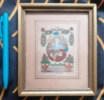 Ingekleurde Gravure Devotieprent ingekaderd  St. Genoveva beschikbaar voor biedingen