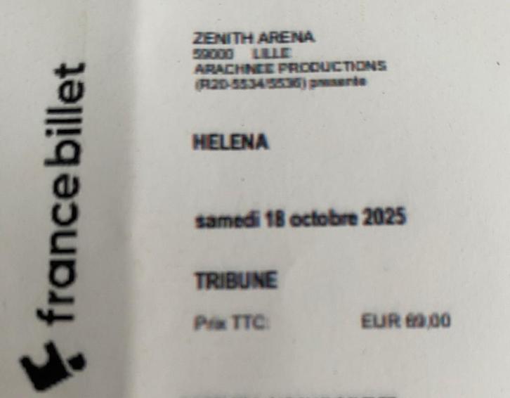 2 concertkaartjes voor Helena (Zenith Arena Lille), Tickets en Kaartjes, Concerten | Nederlandstalig, Twee personen, Oktober, Overige typen