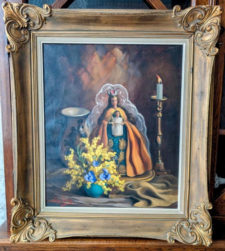 Grand Tableau à l'Huile Edgard Locks – "Vierge de Regla, Antiquités & Art, Art | Peinture | Classique, Enlèvement ou Envoi