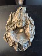 Bronzen wandsculptuur — Vrouwelijk gezicht/Portret (1990), Ophalen of Verzenden, Brons