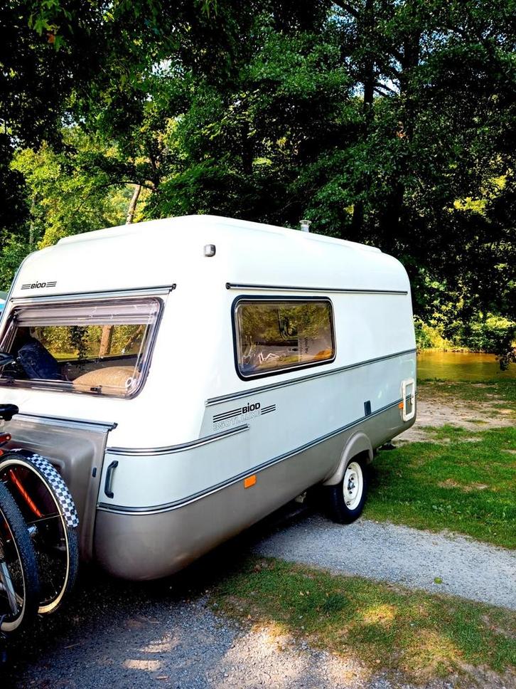 Hippe oldtimercaravan Biod LT 350, Caravans en Kamperen, Caravans, Particulier, Biod, Fietsenrek, Luifel, Ophalen
