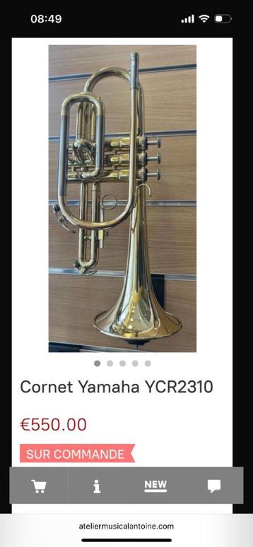 Cornet Yamaha, Musique & Instruments, Instruments à vent | Trompettes, Enlèvement, Comme neuf, Trompette en si bémol, Avec valise