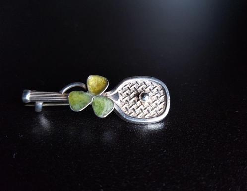 Massief Zilveren Broche Tennis Raket met CONNEMARA Agaat ste, Sport en Fitness, Tennis, Gebruikt, Racket, Ophalen of Verzenden