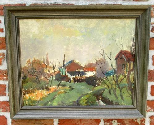 Hendrix Pierre ( 1913 - 1995) Impressionistisch dorpszicht, Antiek en Kunst, Kunst | Schilderijen | Klassiek, Ophalen of Verzenden
