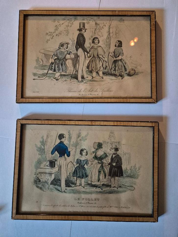 2 litho's 19e eeuw : ' Le Tailleur ' en ' Le Follet ', Antiek en Kunst, Kunst | Litho's en Zeefdrukken, Ophalen of Verzenden