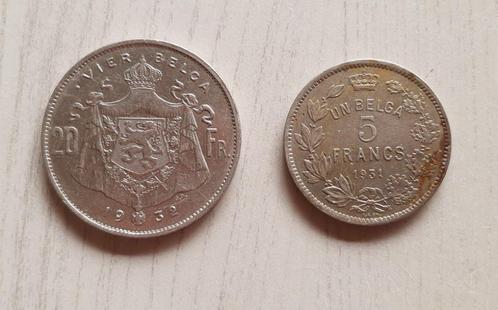 België 20Fr./4Belga 1932 + 5Francs/1Belga 1931, Postzegels en Munten, Munten | België, Setje, Verzenden