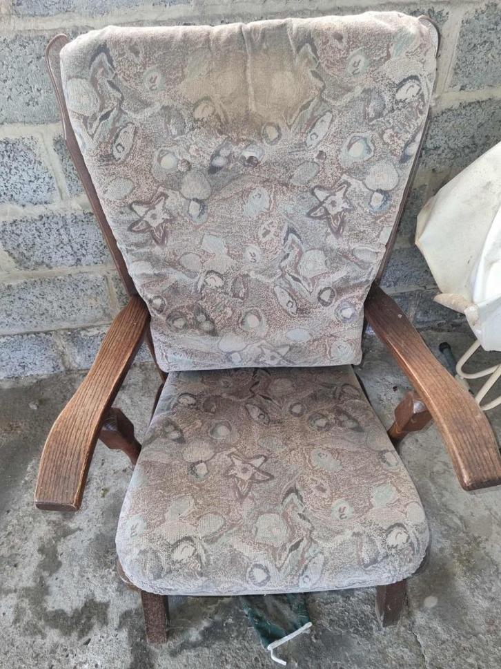 MOET MORGEN WEG ! Vintage Zetel / Stoel / Fauteuils, Huis en Inrichting, Fauteuils, Gebruikt, Hout, Stof, Ophalen