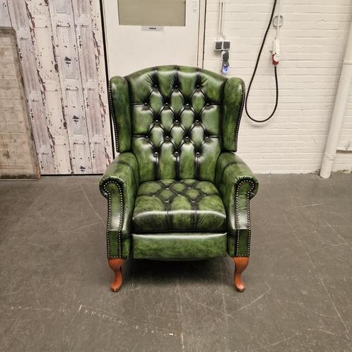 Chesterfield Lazychester Relax fauteuil – Antiek Groen, Leer, Antiek en Kunst, Antiek | Meubels | Stoelen en Sofa's, Ophalen
