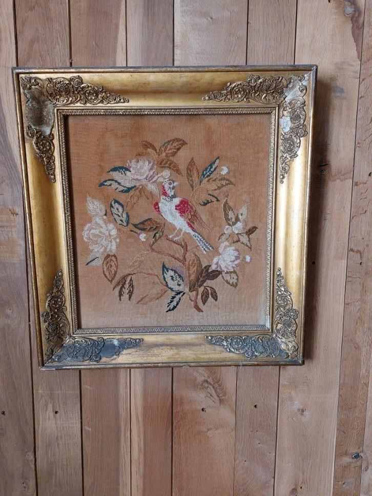 oude mooie broderie -vogel en bloem motief, Antiek en Kunst, Kunst | Schilderijen | Klassiek, Ophalen