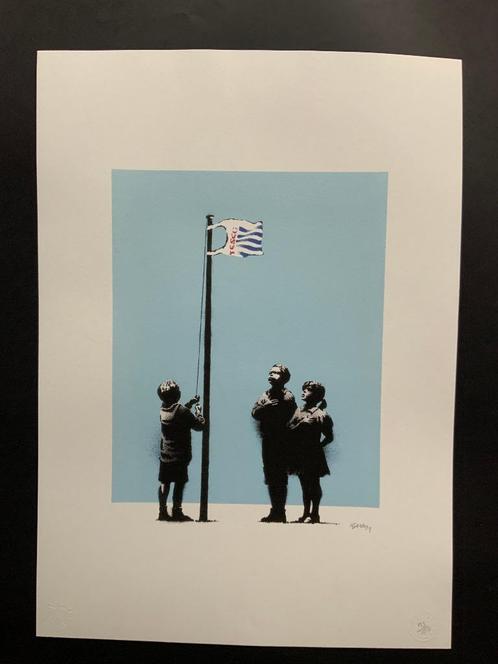 BANKSY TESCO VLAG EXTRA GROOT genummerd met stempel, Antiek en Kunst, Kunst | Litho's en Zeefdrukken, Ophalen of Verzenden