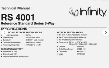 Infinity RS 4001 Legendarische vintage luidsprekers beschikbaar voor biedingen
