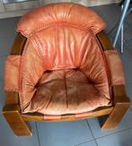 Lederen fauteuil in Italiaans design uit de jaren 70, Huis en Inrichting, Fauteuils, Gebruikt, Leer