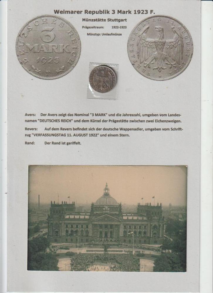 3 Mark 1923 Weimar Republiek, Postzegels en Munten, Munten en Bankbiljetten | Verzamelingen, Verzenden