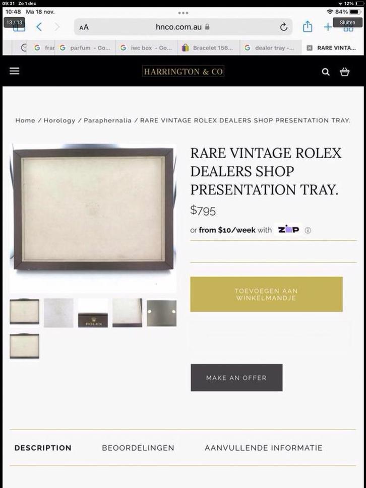 Rolex presentatie tablet origineel., Handtassen en Accessoires, Overige Accessoires, Zo goed als nieuw, Ophalen of Verzenden