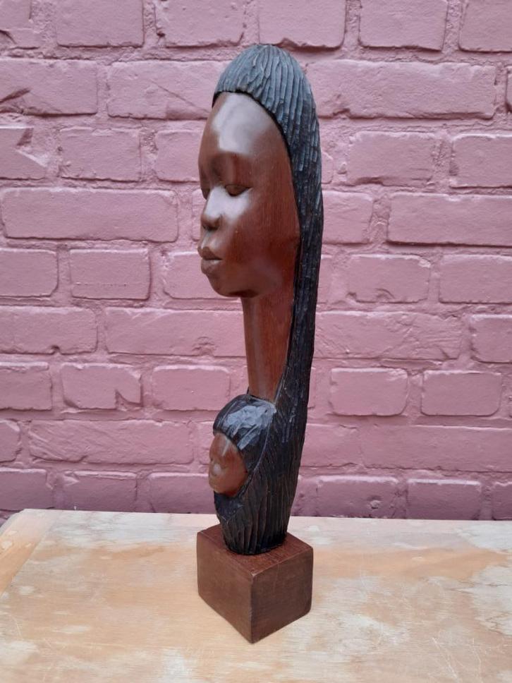 Afrikaanse kunst - houten beeld moeder en kind 41cm, Antiek en Kunst, Kunst | Beelden en Houtsnijwerken, Ophalen of Verzenden