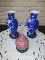 2 Chinese vazen + potje met deksel, Ophalen, Blauw, Aardewerk of Porselein, Zo goed als nieuw