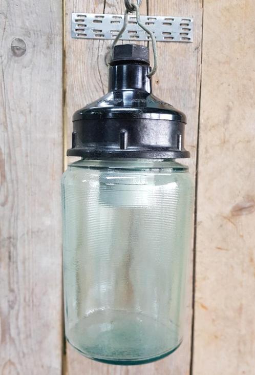Antieke vintage industriele hanglampen hanglamp met glas, Huis en Inrichting, Lampen | Hanglampen, Zo goed als nieuw, Minder dan 50 cm